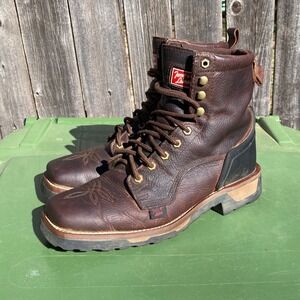 Tony Lama TLX High Range 8" TW2017 Mens Leather Square Toe Lace Up Size 9.5 EE